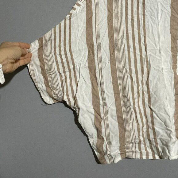 Sim Sam Blouse Women Size L Vneck Stripe Beige Button Hippie Relax Loose Comfy - Picture 4 of 10